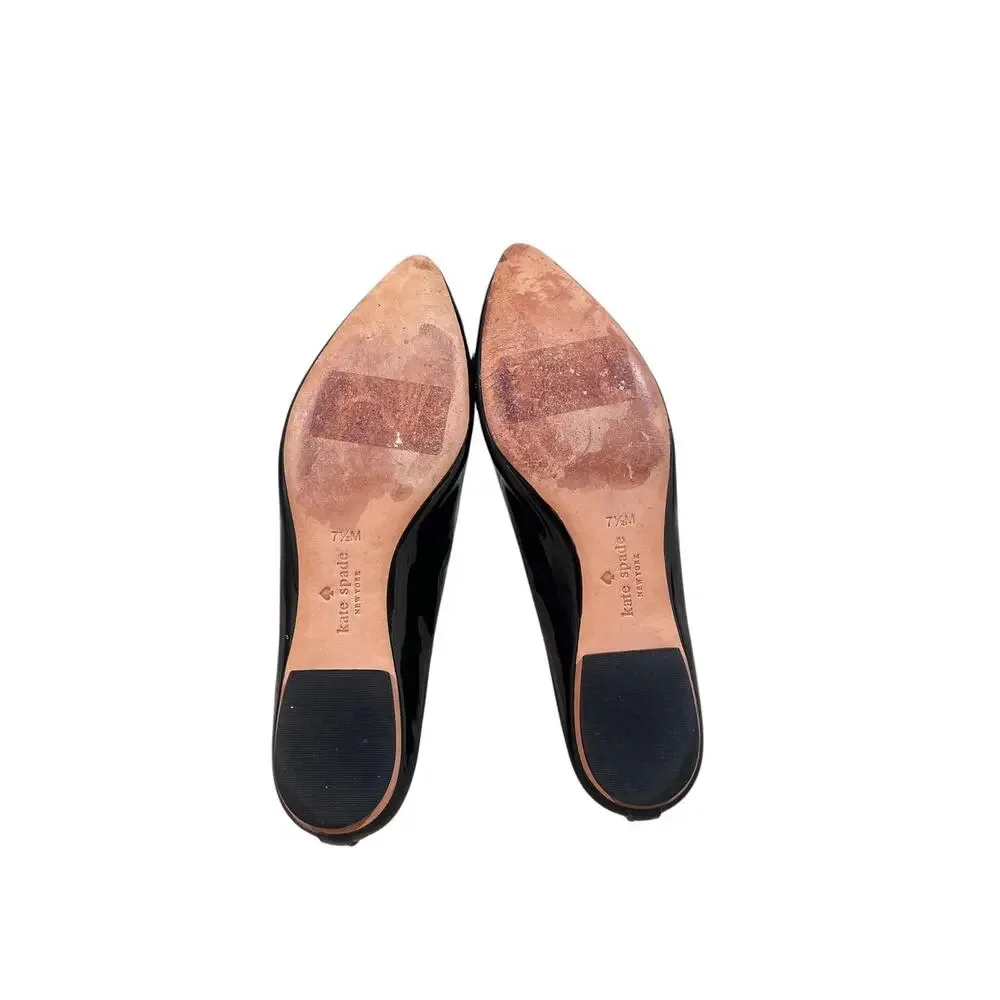 Kate Spade Shoes Womens Size 7.5M Black Patent Ballet Flats Bow Pointed Toe